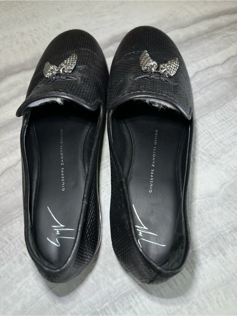Giuseppe Zanotti Black Basketweave Leather Venetian Loafers